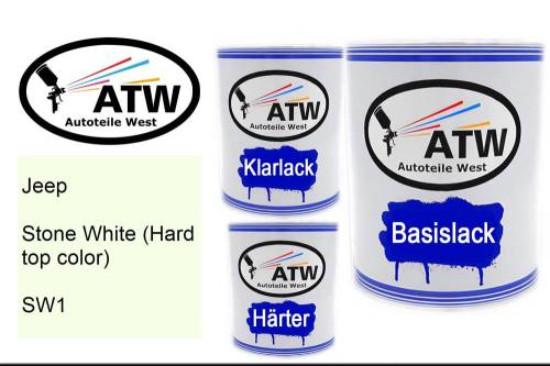Jeep, Stone White (Hard top color), SW1: 1L Lackdose + 1L Klarlack + 500ml Härter - Set, von ATW Autoteile West.